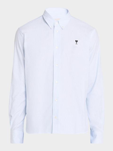 AMI Paris Men's Quota Ami de Coeur Cotton Stripe Sport Shirt