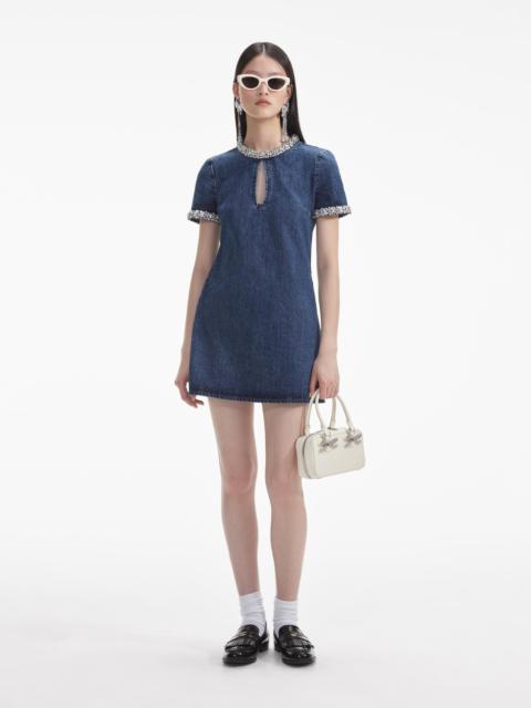 self-portrait Embellished Denim Mini Dress