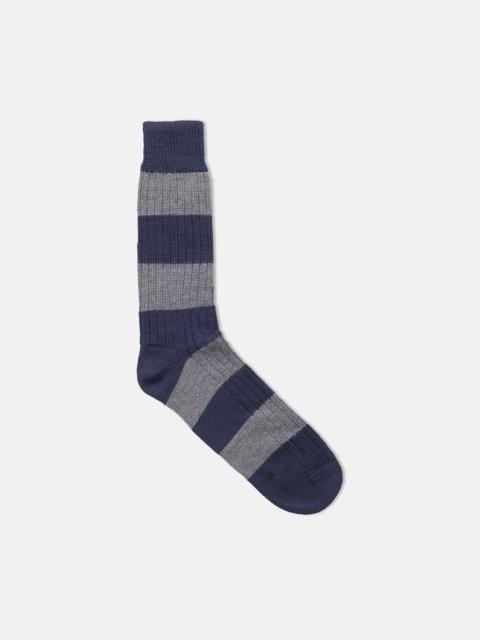 J. PRESS MADE-IN-ENGLAND NAVY & GREY BLOCK STRIPE WOOL SOCKS