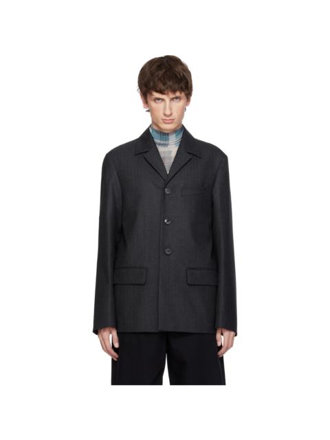 Dries Van Noten Gray Herringbone Wool Blazer