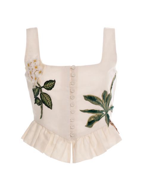 Agua by Agua Bendita Eslabon Embroidered Linen Top multi