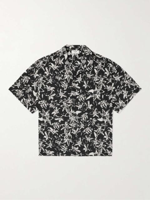 Camp-Collar Floral-Print Silk-Satin Shirt