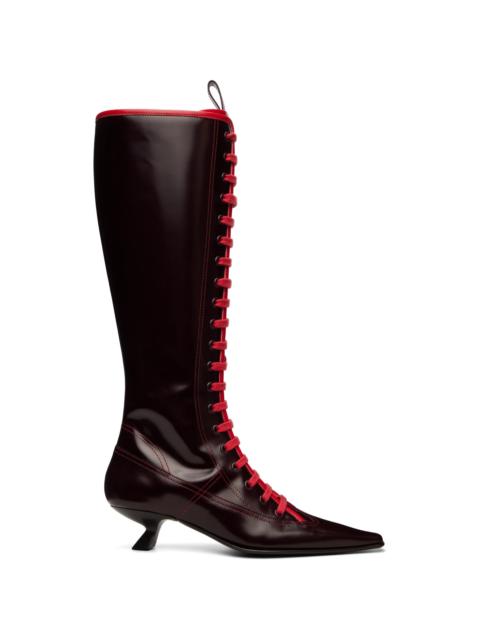 Marni Brown Leather Lace-Up Tall Boots