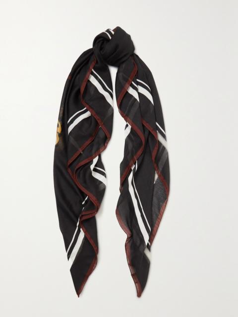 SAINT LAURENT Printed modal and cashmere-blend scarf Black