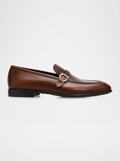 FERRAGAMO Men's Terence Calfskin Gancini Saddle-Strap Loafers