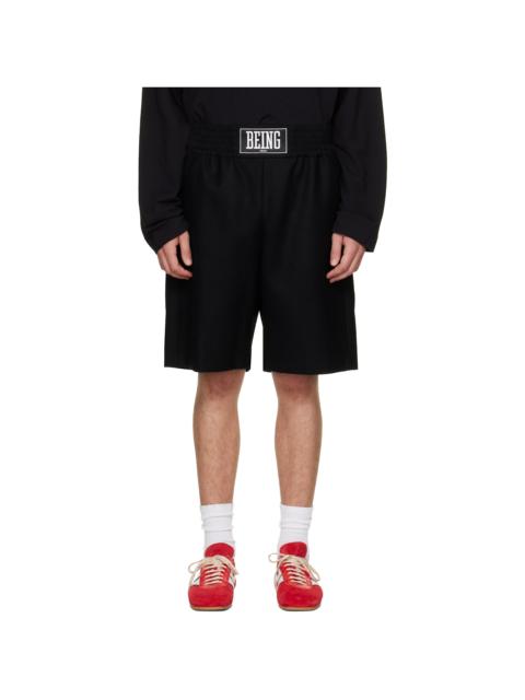 sacai Black Wool Melton 'BEING' Shorts