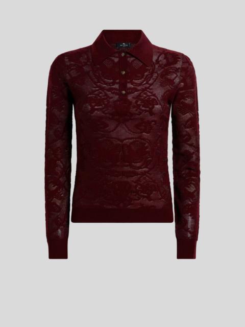 Etro LONG-SLEEVED WOOL JACQUARD POLO SHIRT WITH PLACED MOTIF