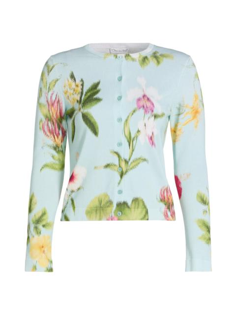Oscar de la Renta Women's Chiné Flower Knit Cardigan - Saltwater Multi