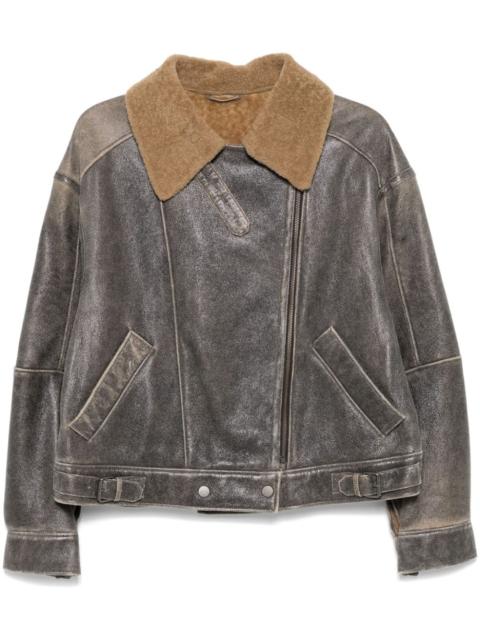 MANOKHI shearling-collar leather jacket