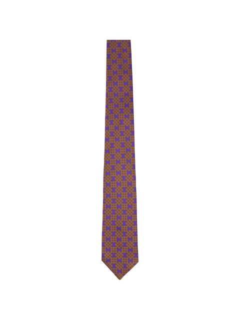 Dries Van Noten Purple & Orange Printed Silk Tie