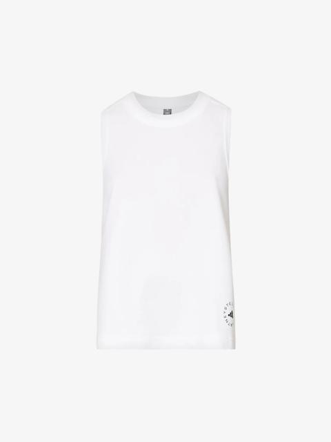 Logo-print sleeveless organic-cotton and recycled-polyester-blend top