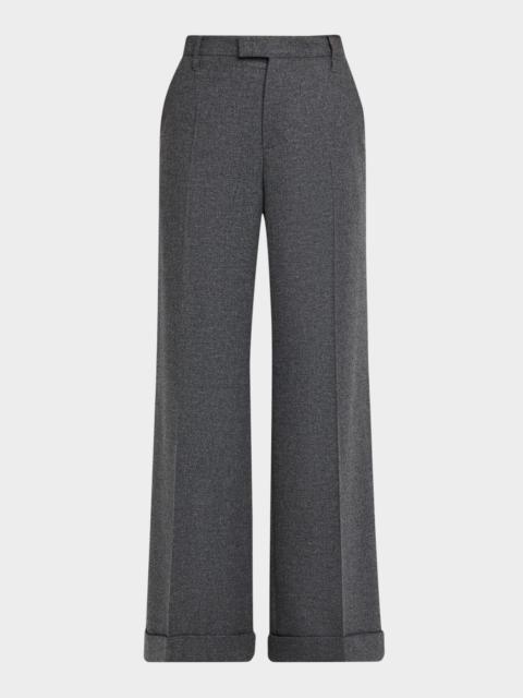 Brunello Cucinelli Cashmere-Wool Wide-Legs Trousers