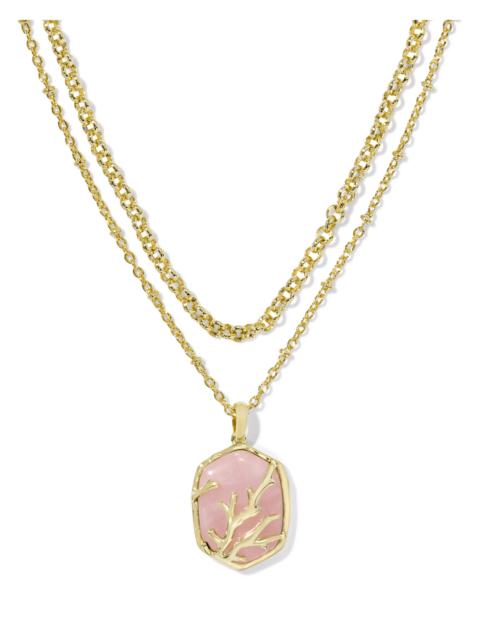 KENDRA SCOTT Daphne Gold Coral Frame Multi Strand Necklace in Rose Quartz