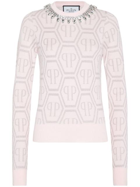 monogram crystal-embellished jumper