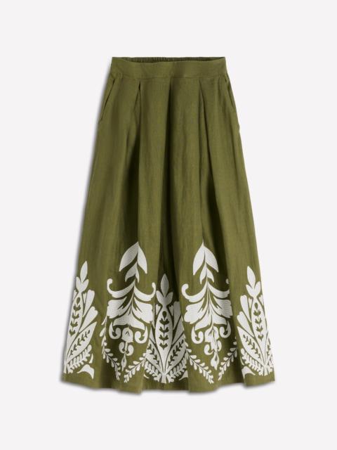 BODEN Verity Linen Midi Skirt-Winter Moss Embroidery