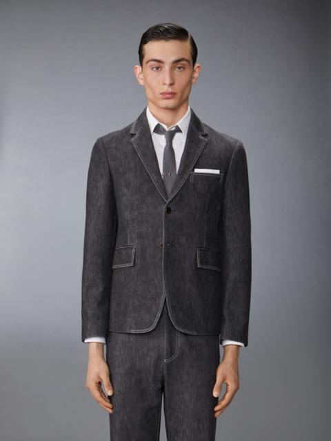 Washed Denim Contrast Topstitching Unconstructed Classic Sport Coat
