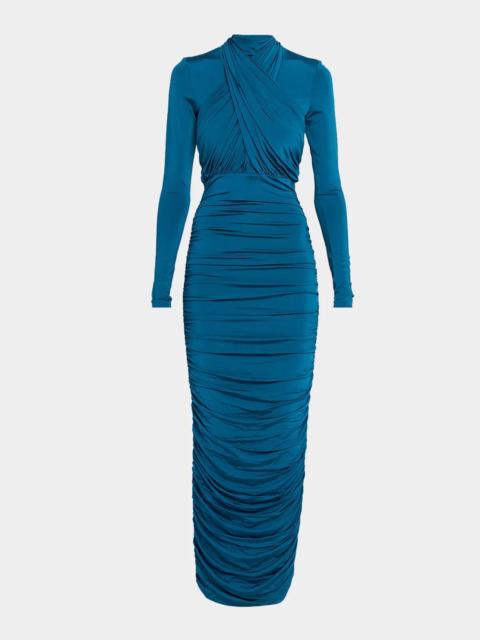 Balmain Crisscross Draped Long-Sleeve Jersey Ankle Dress