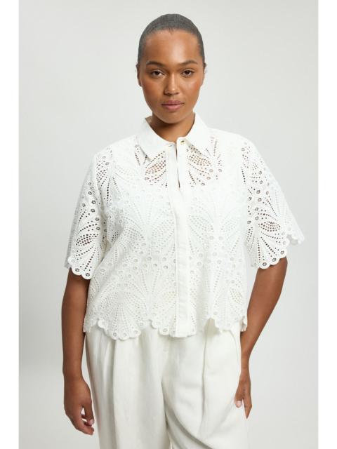 KAREN MILLEN Plus Size Cotton Broderie Short Sleeve Blouse