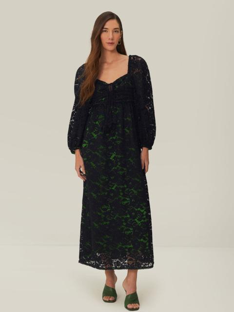 Black Lace Long Sleeve Midi Dress