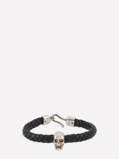 Alexander McQueen Men's Skull Leather Bracelet in Black