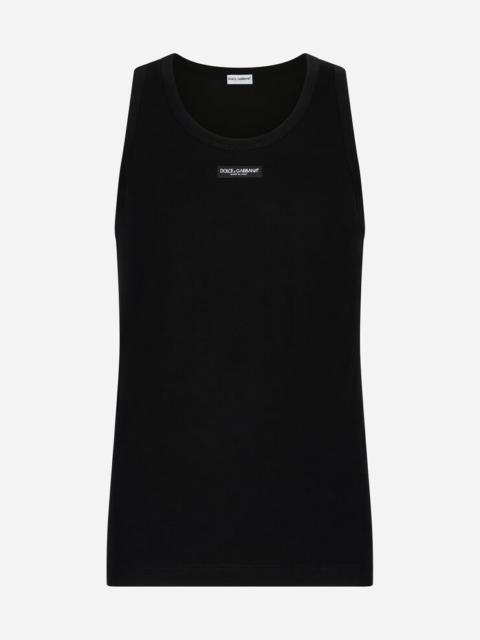 Two-way stretch cotton tank top with logo label