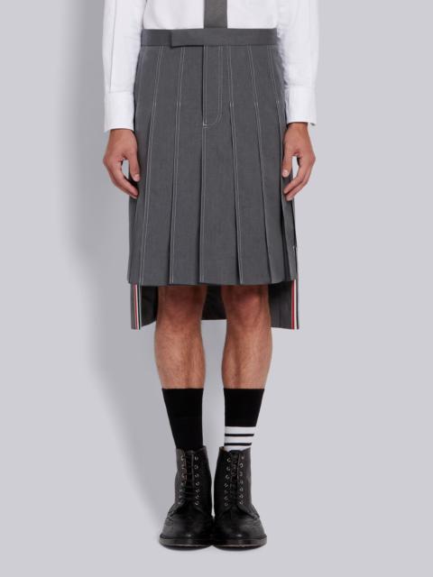 Medium Grey Cotton Typewriter Cloth Double Needle Stitch Knee Length Pleated Classic Skirt