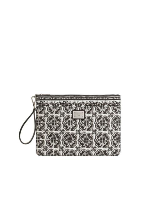 Dolce & Gabbana graphic-print leather clutch bag