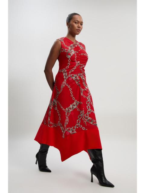 KAREN MILLEN Plus Size Chain Print Crepe Hanky Hem Midi Dress