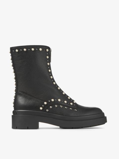 Nola Flat
Black Leather Boots with Pearls and Studs