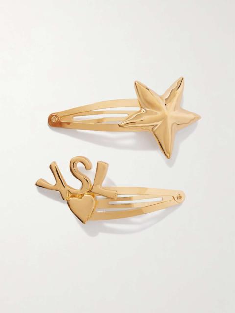 SAINT LAURENT Set of two hair clips Gold