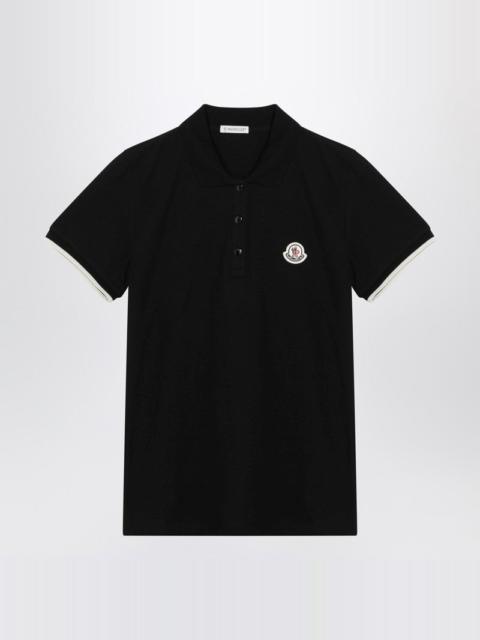 Moncler Black Cotton Piqué Polo Shirt With Embroidered Logo Women