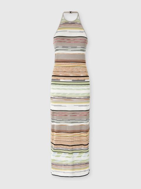Missoni Flame-Striped Viscose Gown with Halter Neck