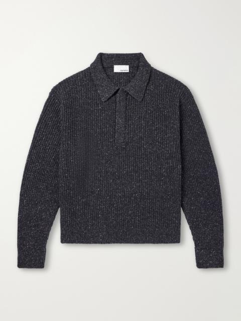 sage NATION Ribbed-Knit Wool Polo Sweater