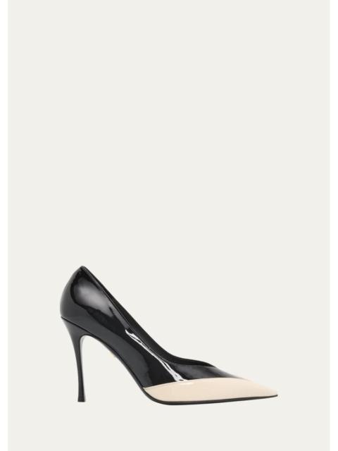 FERRAGAMO 95mm Yasmin Two-Tone Patent Leather Pumps