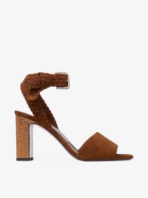 JIMMY CHOO Rori 85
Tan Suede and Shiny Cork Sandals