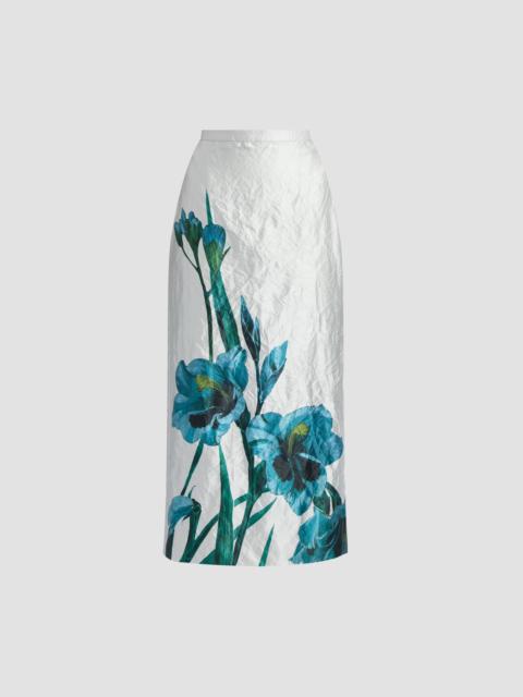 Erdem FLORAL TEXTURED SATIN MIDI PENCIL SKIRT