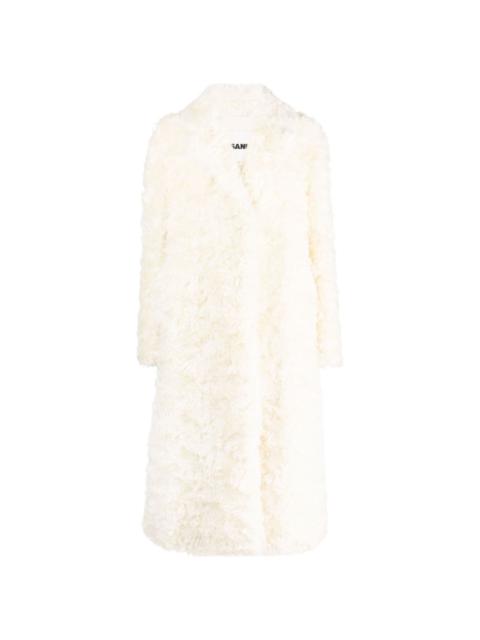 notched-lapels faux-fur coat