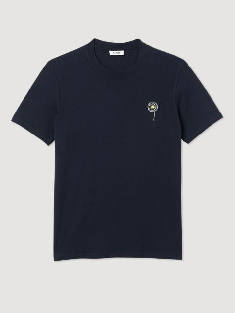 Sandro Cotton T-shirt with Dandelion embroidery