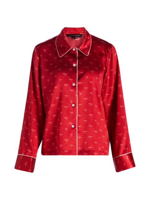 KIKI DE MONTPARNASSE Women's Kiss-Printed Silk Pajama Top - Kiki Red And Buff