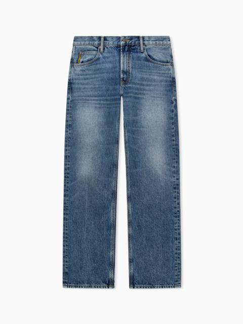 EMPORIO ARMANI STRAIGHT-LEG FIVE-POCKET JEANS IN FADED COTTON DENIM