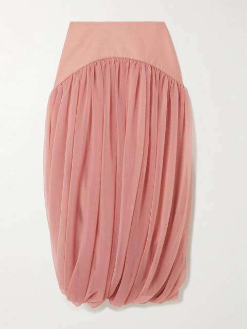ABADIA Paneled Gathered Twill And Chiffon Maxi Skirt