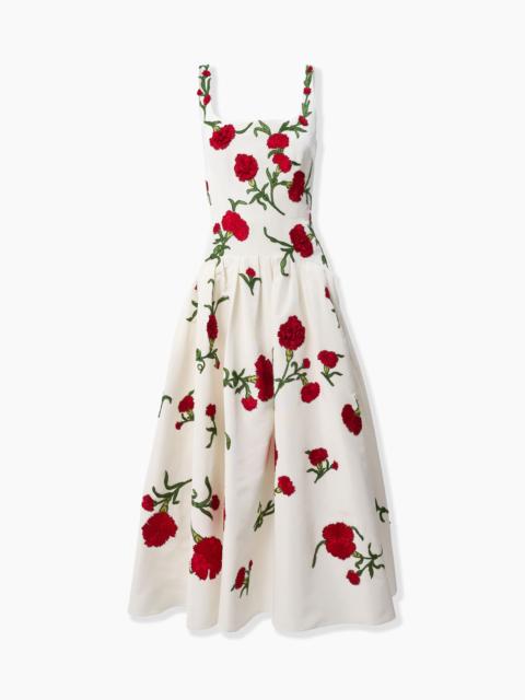CAROLINA HERRERA Carnation-Embroidered Drop Waist Dress