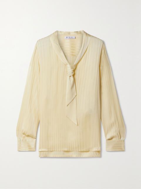 Loro Piana Kya tie-detailed striped silk-jacquard blouse Peach