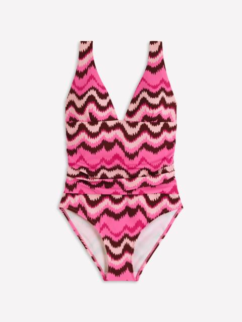 BODEN Mykonos Deep V Swimsuit-Pink Punch, Zig Zag Wave