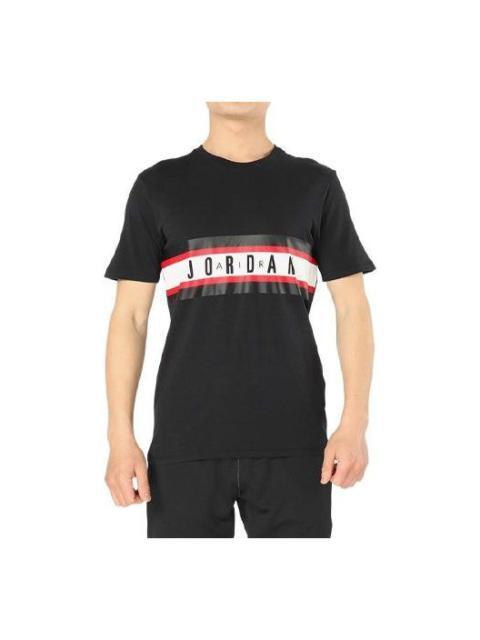 Jordan Men's Air Jordan Splicing Alphabet Logo Printing Casual Short Sleeve Black T-Shirt 939619-010
