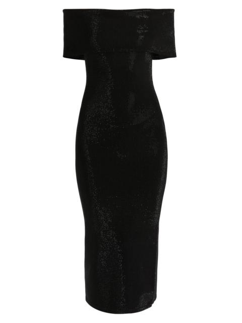 MICHAEL KORS Women's Gem Fold-Over Off-The-Shoulder Midi-Dress - Black