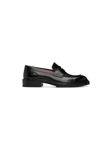 Santoni Black Leather Loafers
