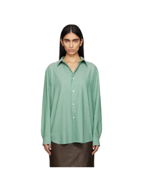 AURALEE Green Super Fine Wool Stripe Shirt