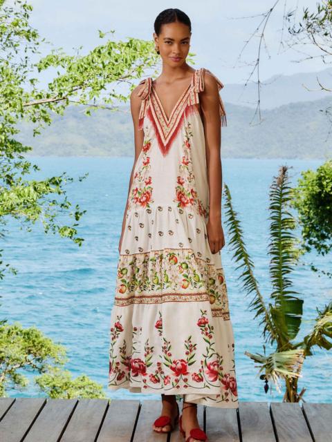 FARM RIO Off-White Apple Romance Embroidered Lenzing™ Ecovero™ Euroflax™ Maxi Dress