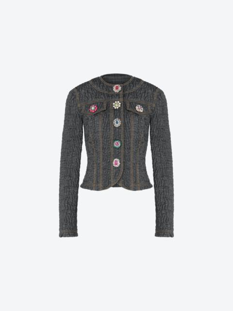 Moschino JEWEL FLOWERS BLACK DENIM JACKET